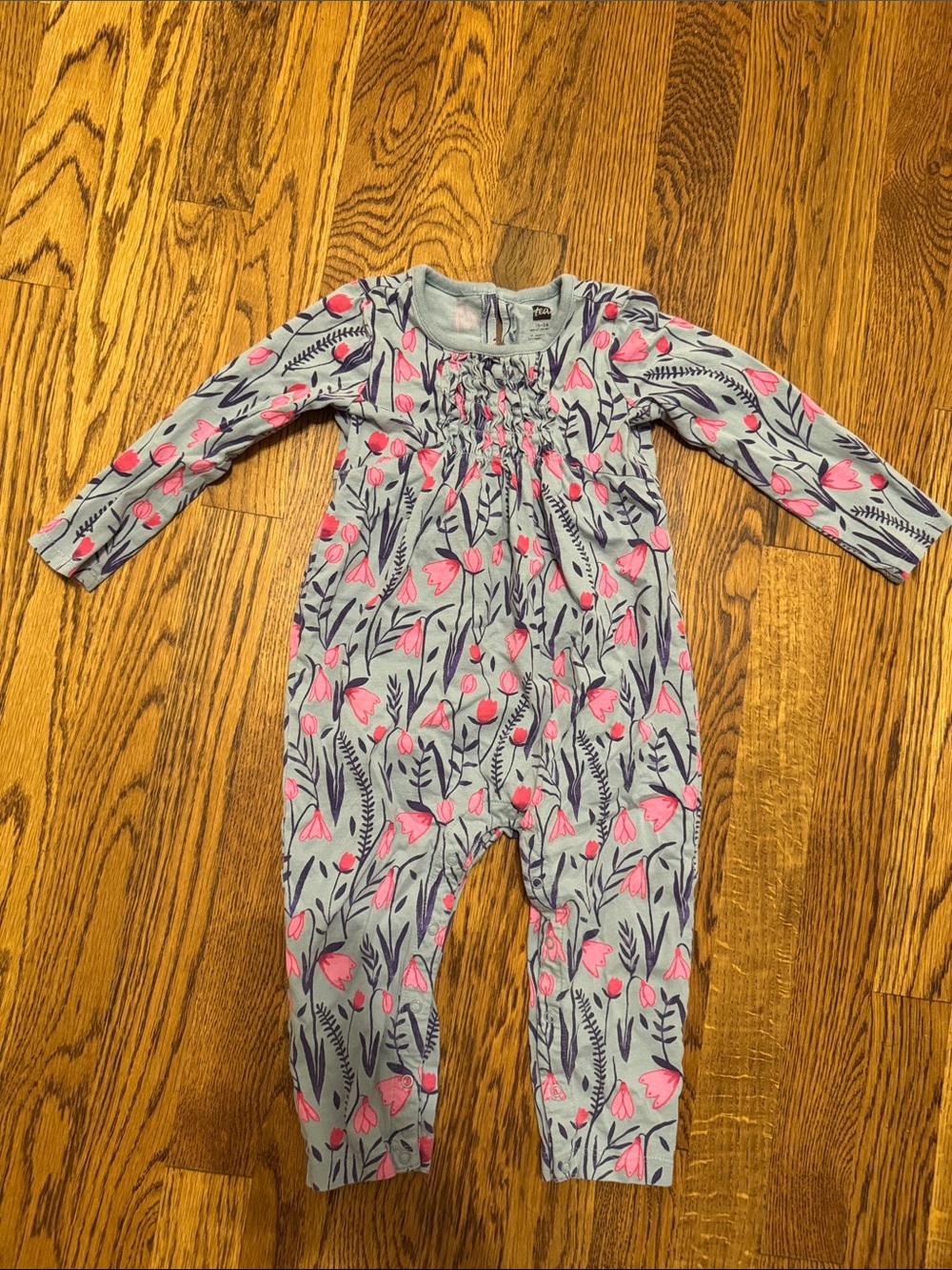 Tea Collection Gray Long-Sleeve Romper with Pink Floral